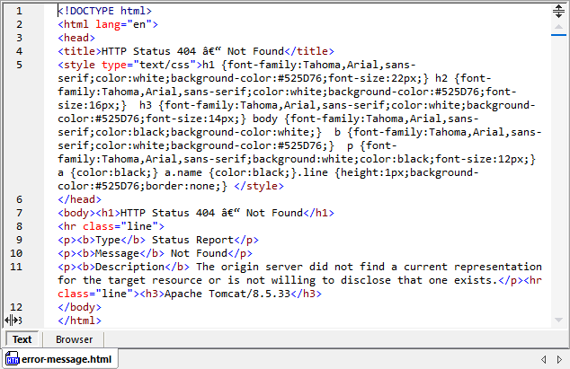 Handle http errors -- example of an error result provided by the Web service in HTML format