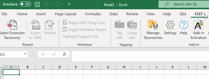 ESEF Excel ribbon