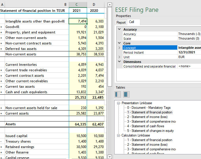 Create ESEF compliance reports in Excel 