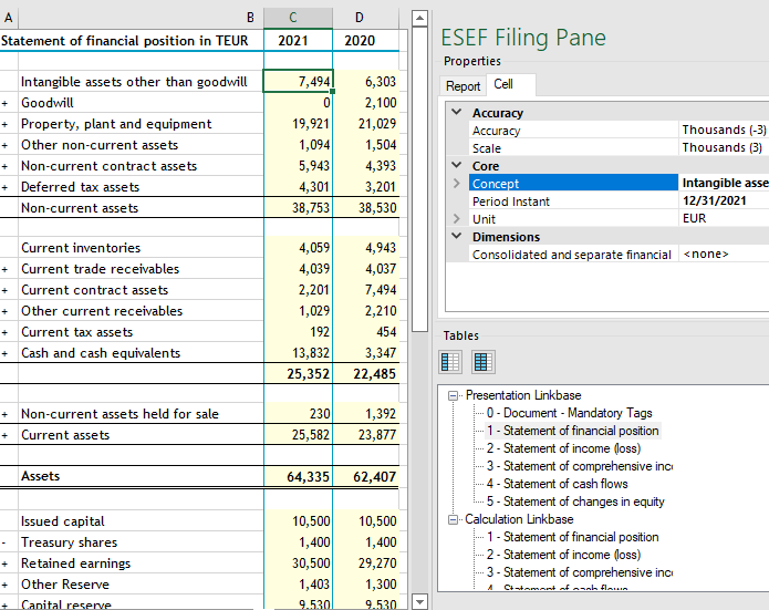 Create ESEF compliance reports in Excel