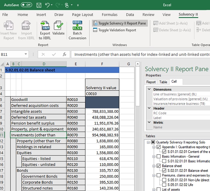 Excel to Solvency ii XBRL