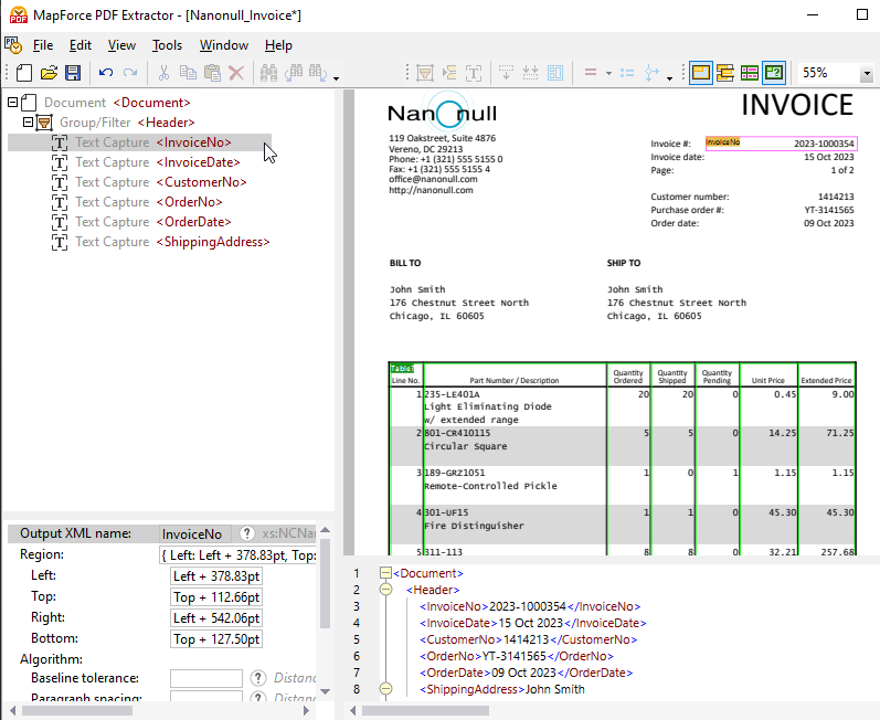 Extract data from PDF files using MapForce PDF Extractor
