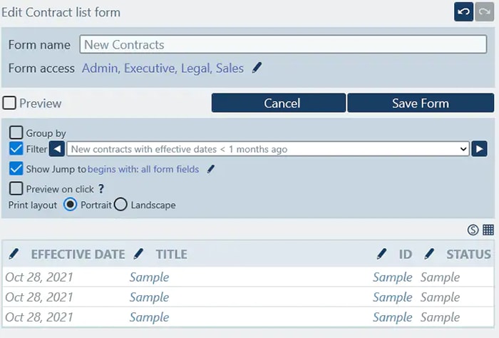 Filter the display of records in the online database