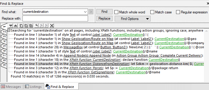 Global find and replace dialog