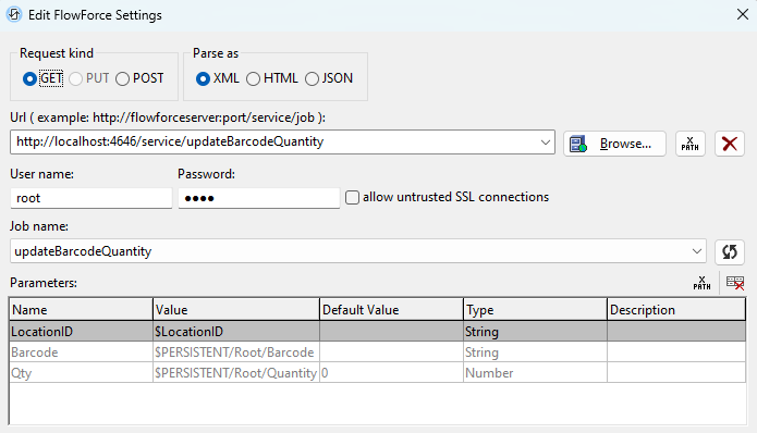 On-click event calls a FlowForce job