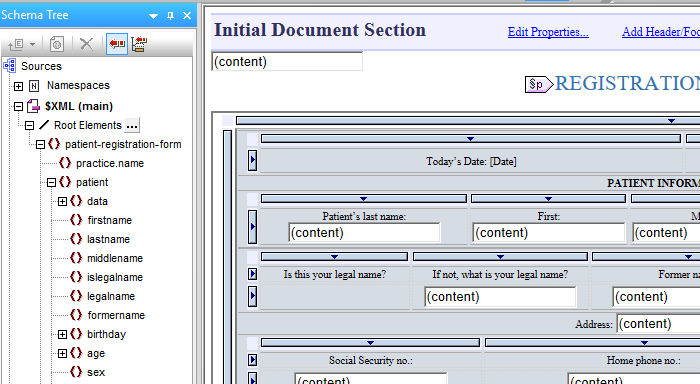 Schema for form