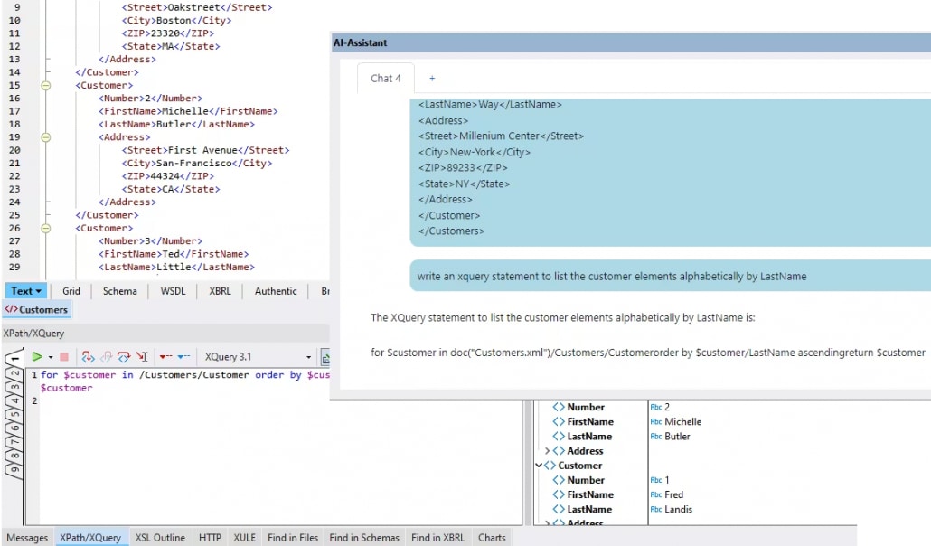 Using AI to generate and explain XQuery 