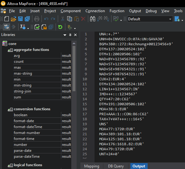 EDIFACT message generated by converting VDA EDI in MapForce