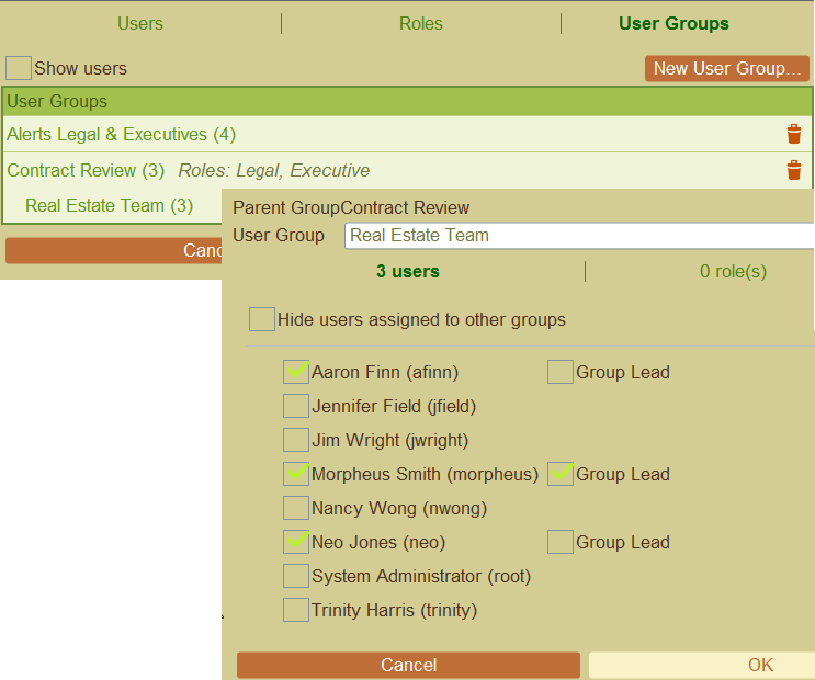 Hierarchical user groups