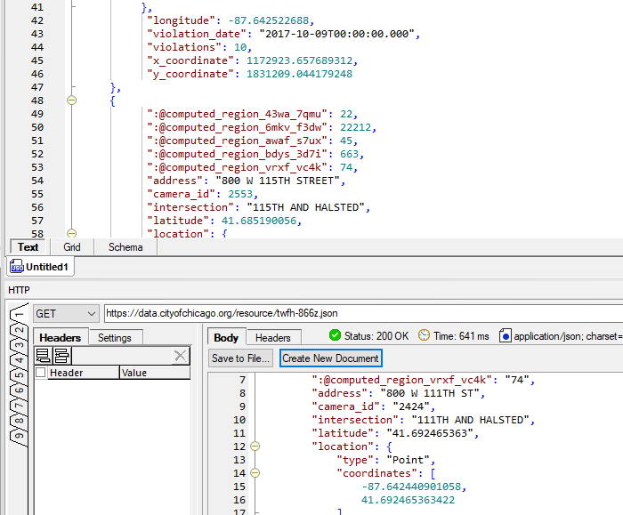 HTTP response in JSON