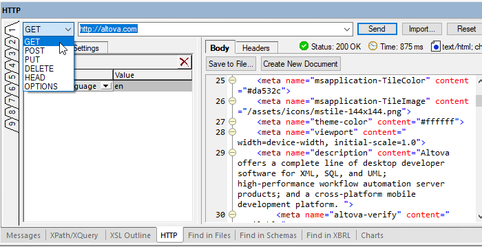 HTTP testing window