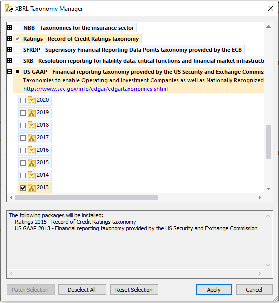 The XBRL Taxonomy Manager makes it easy to download the XBRL taxonomies you require