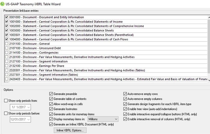 Generate iXBRL tables