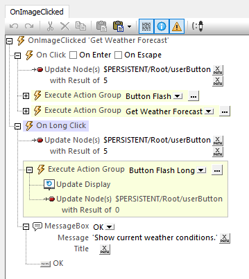 Actions performed on a long click for visual feedback in mobile applications