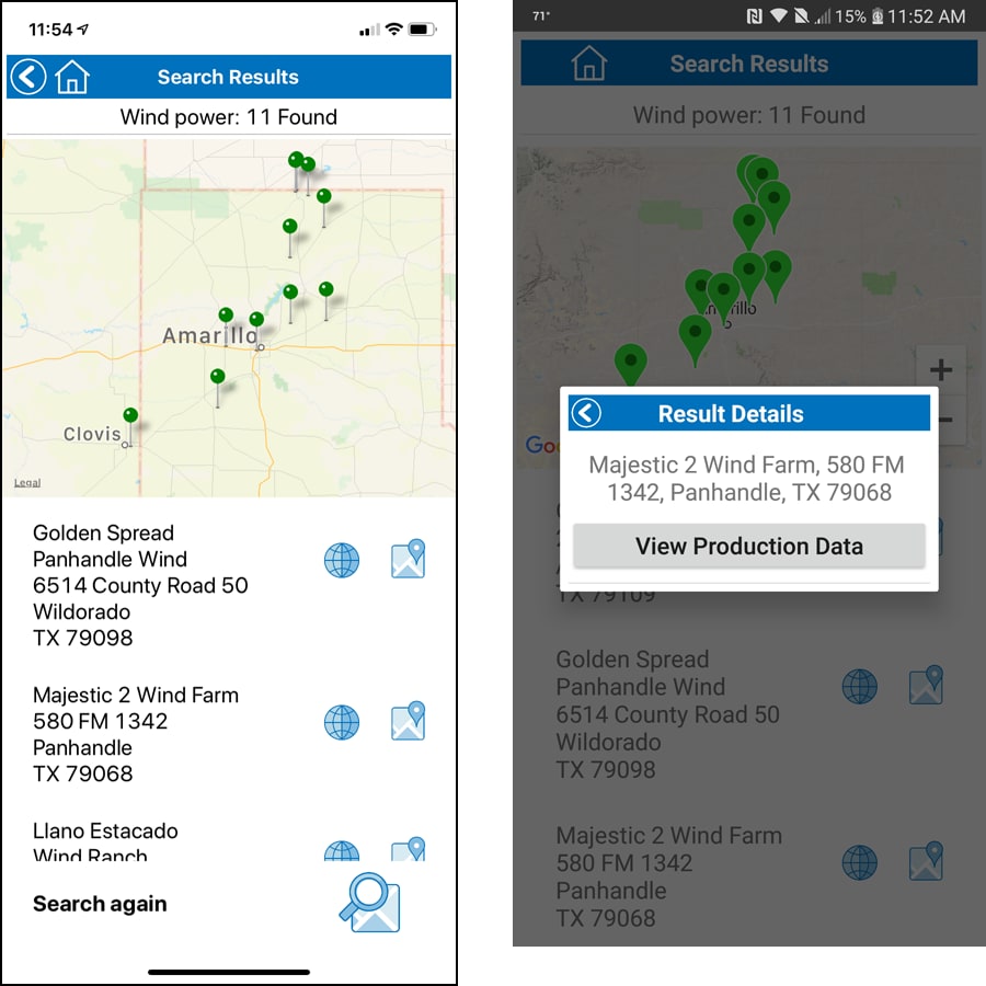 Screenshots of custom maps in a mobile app running on an iPhone and Android phone