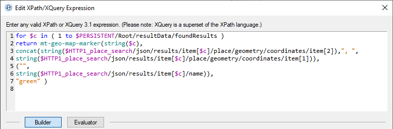 An XQuery expression to create markers on custom maps in mobile apps 