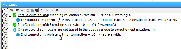 Messages window in Altova MapForce for mapping structured data