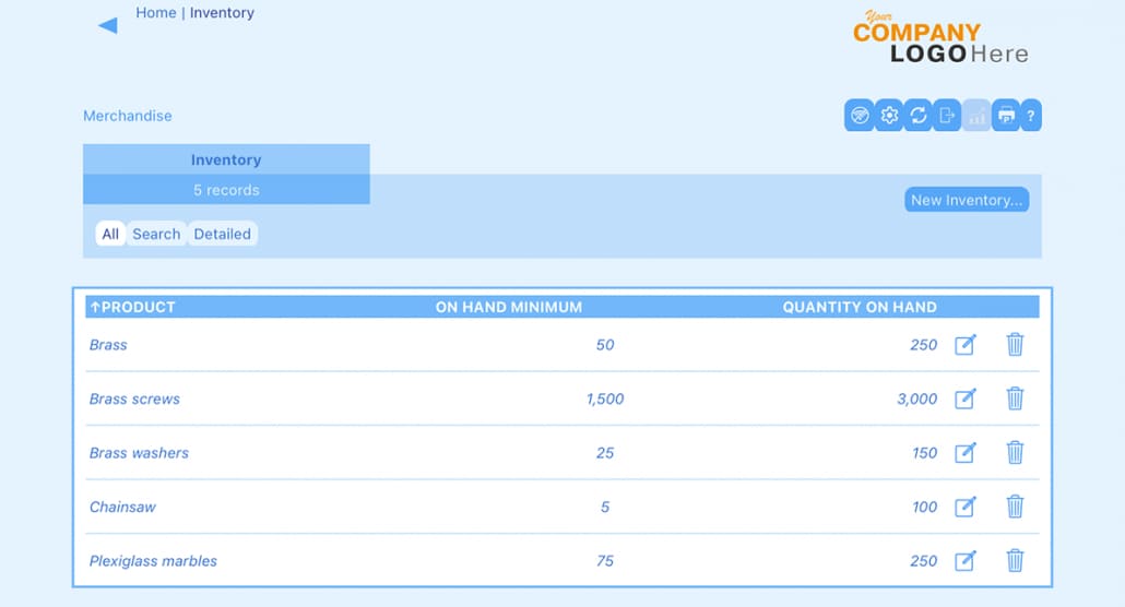 The inventory list as seen when the Altova RecordsManager app is launched on a mobile device