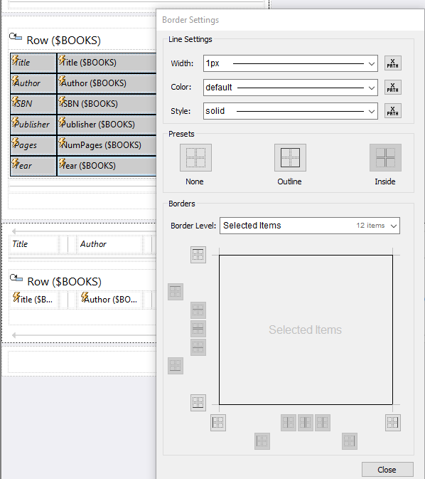 Table borders in MobileTogether Designer