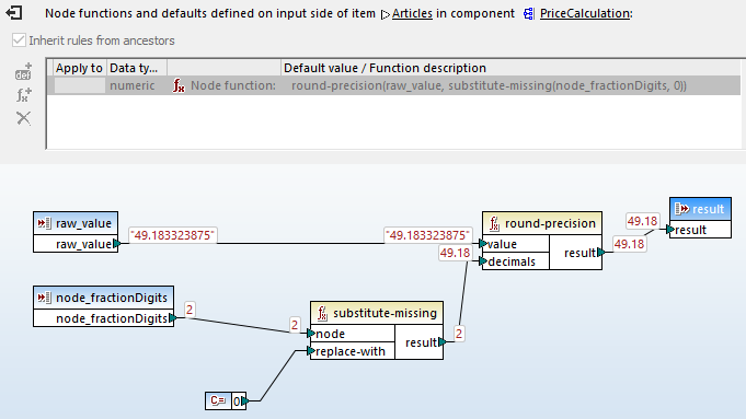 Details of node function execution viewed in the built-in MapForce debugger