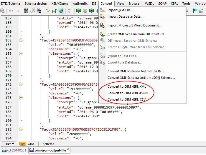 OIM XBRL to JSON or CSV