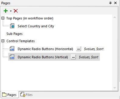 The Pages helper window showing app components in MobileTogether
