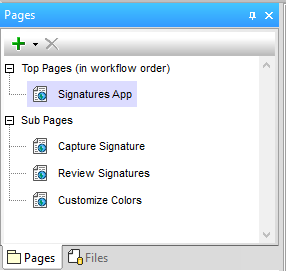 Pages helper window in the MobileTogether Designer