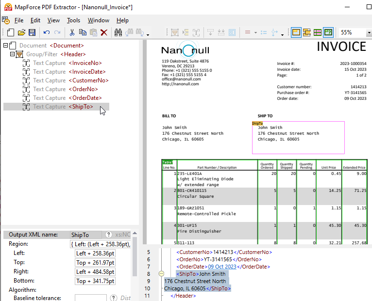 Drag the text capture from PDF to the correct spot in the schema