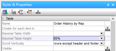 Properties for scrolling tables in MobileTogether