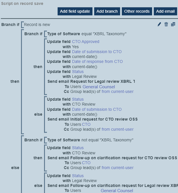 Complex scripting in a database app