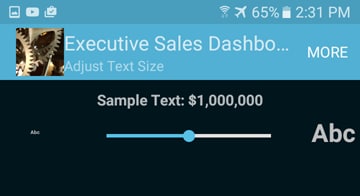 Slider control to resize text in the mobile dashboard app