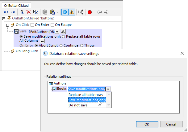 Specifying how to handle saving to the database