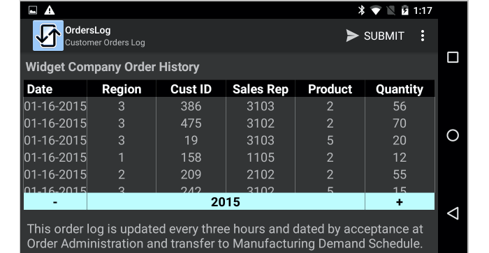 Scrollable table in mobile app