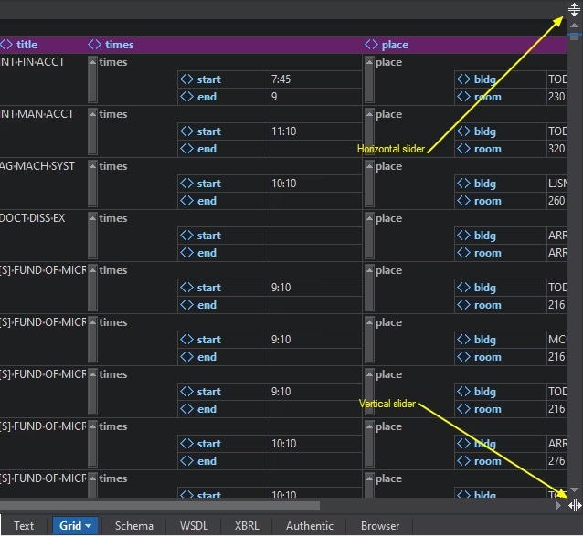 Split mode in Grid View for navigating large XML and JSON documents