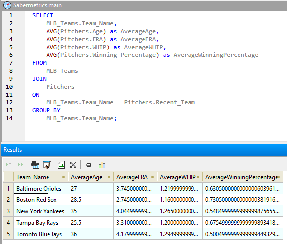 viewing SQL query results