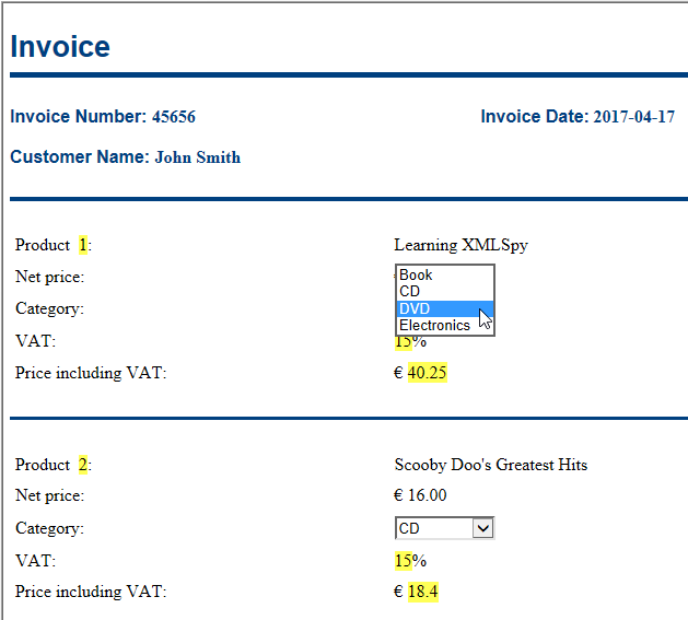 StyleVision invoice