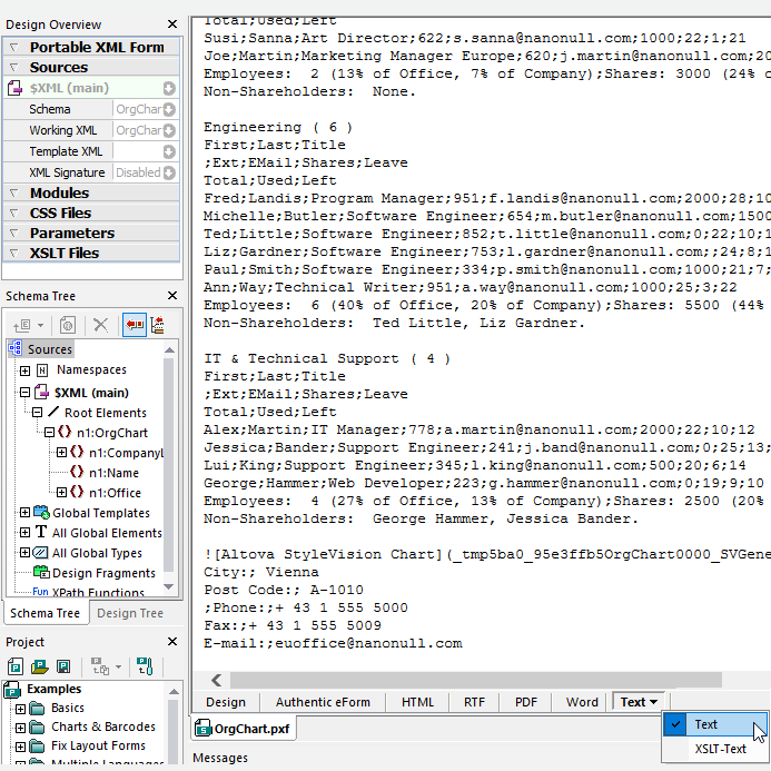 Pure text business report output in StyleVision