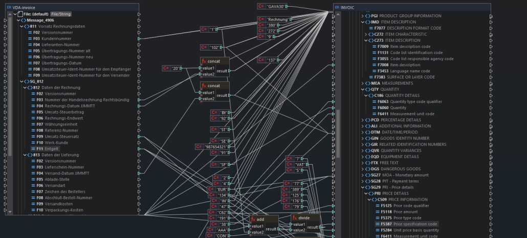 Convert VDA to EDIFACT in MapForce