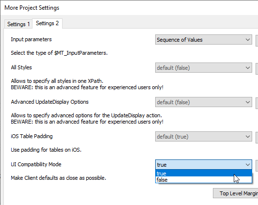 UI compatibility mode in MobileTogether