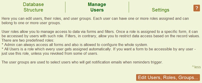 Interface for managing app users in RecordsManager