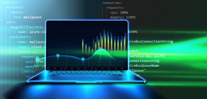 Decorative image: laptop with YAML code in the background 