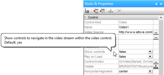 Video control properties in MobileTogether