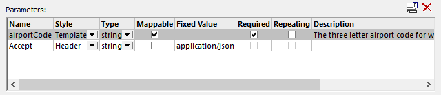 Specifying Web service GET parameters in the data mapping.