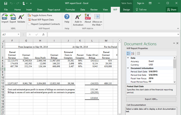 XBRL template for WIP XBRL reports