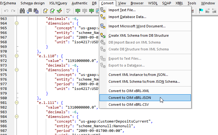 Open an xBRL-JSON file in XMLSpy