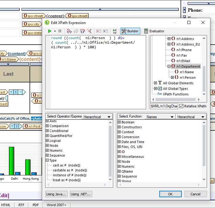 XPath editor for XSLT stylesheet designer