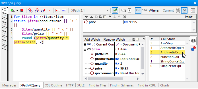 XPath debugger in XMLSpy