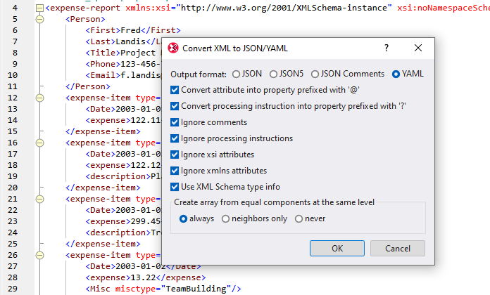 Convert or generate YAML in XMLSpy