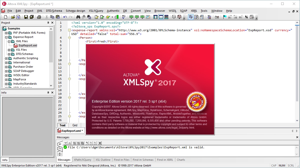 Willkommensbildschirm und Statusleiste der 64-Bit-Version von XMLSpy