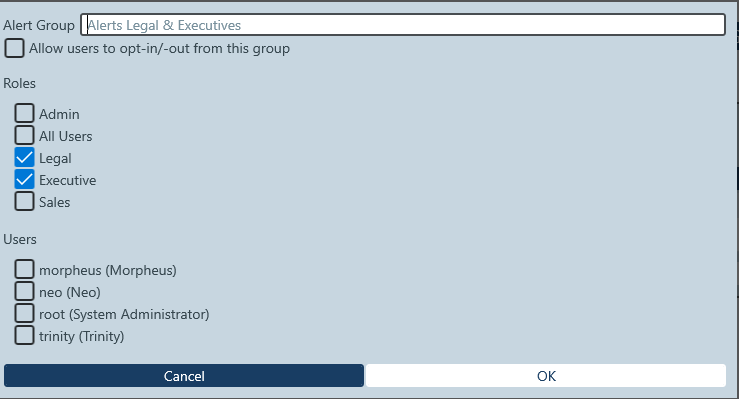 RecordsManager alert groups